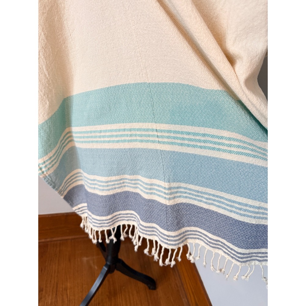 Tribe Alive Striped Cotton Poncho Tunic Cover Up Fringe Hem Boho Resort Style OS - Picture 4 of 6